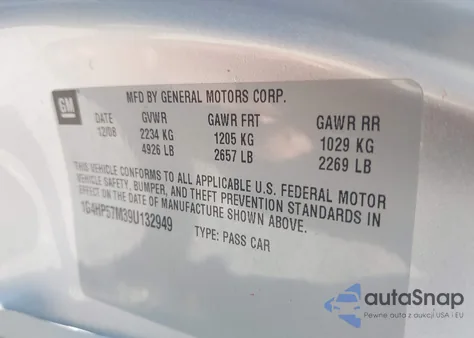 2009 Buick Lucerne Cx-2 from USA, damaged, VIN 1G4HP57M39U132949